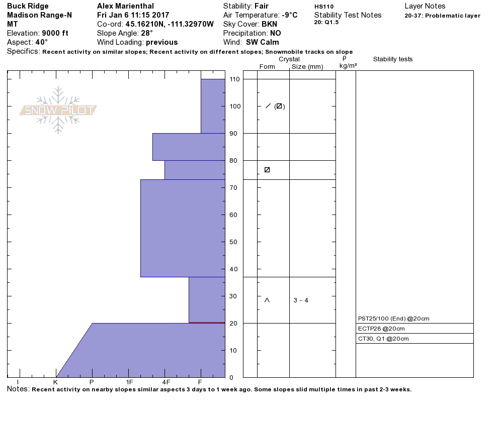 Buck Ridge pit profile - 6 Jan