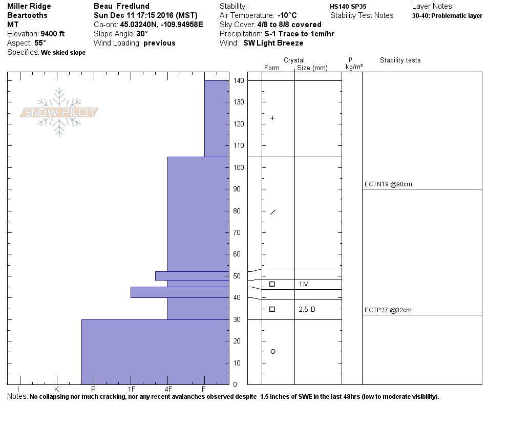 Miller Ridge pit profile - 11 Dec