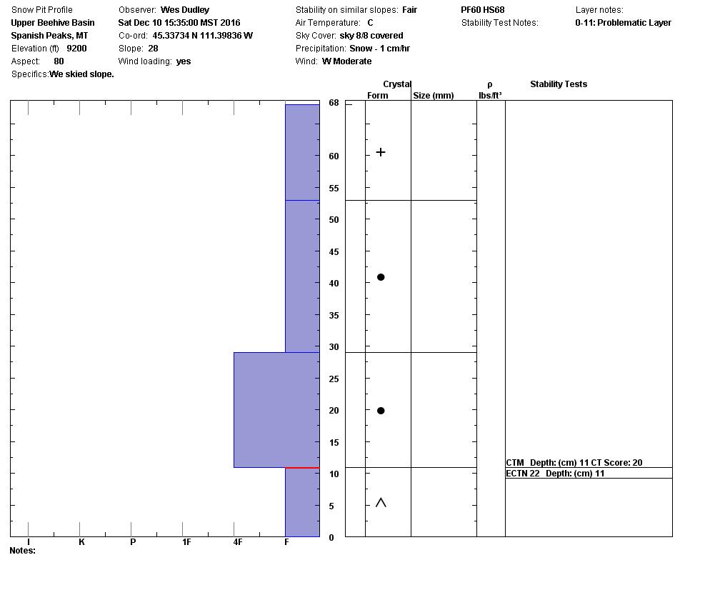 Beehive snowpit profile - 10 Dec