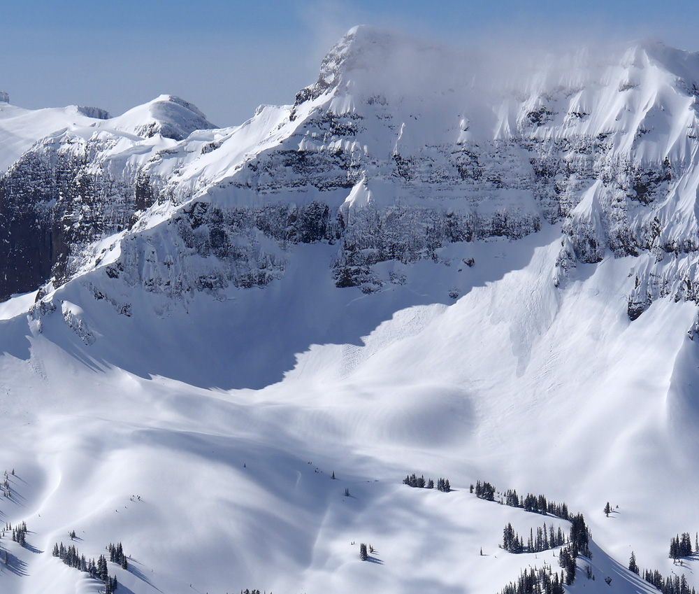 Small avalanche below cliffs near Cooke